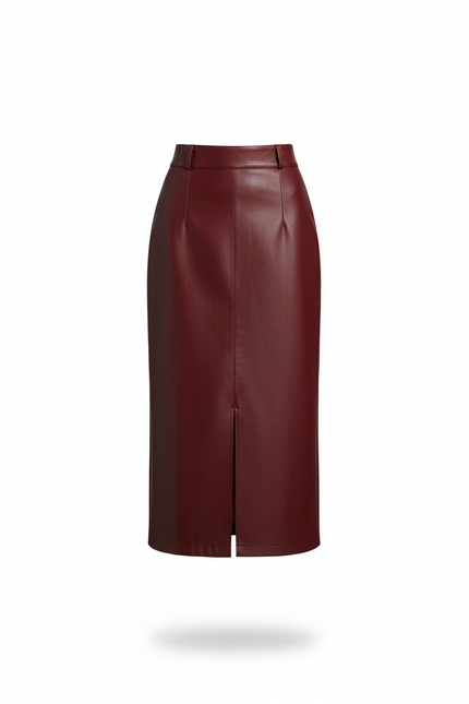 Jupe Crayon Cuir Bordeaux