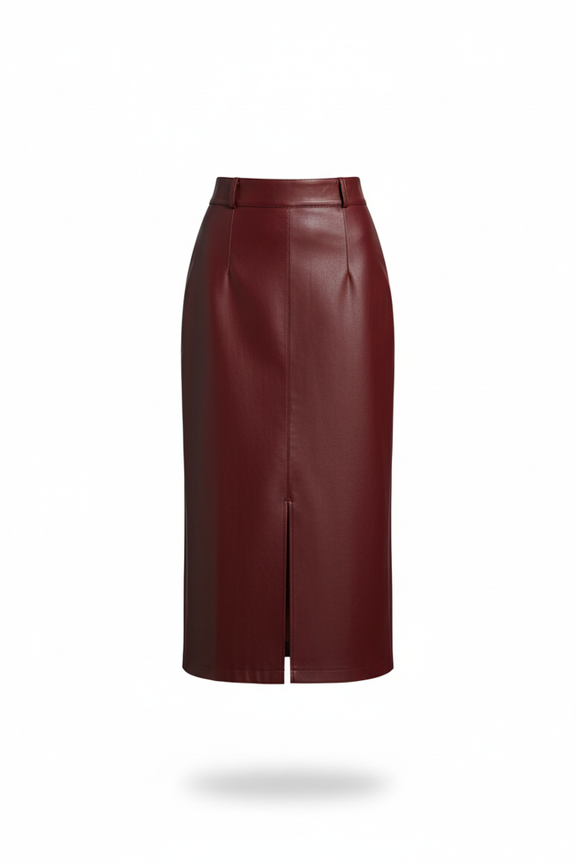 Jupe Crayon Cuir Bordeaux