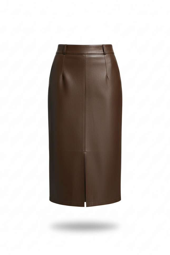 Jupe Crayon En Cuir Taille Haute