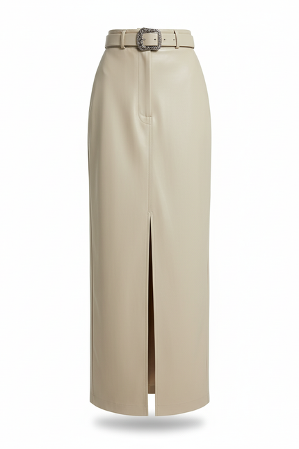 Jupe Simili Cuir Beige
