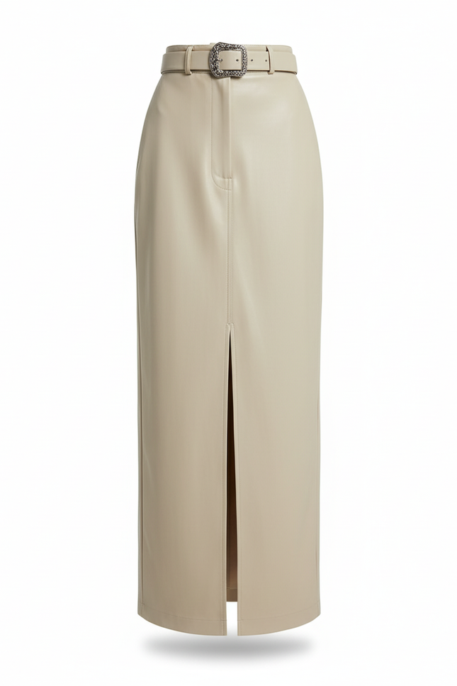 Jupe Simili Cuir Beige
