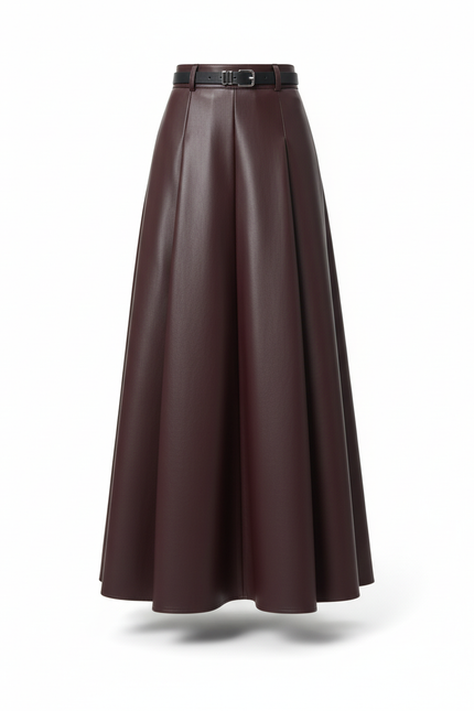 Jupe Longue Simili Cuir Bordeaux