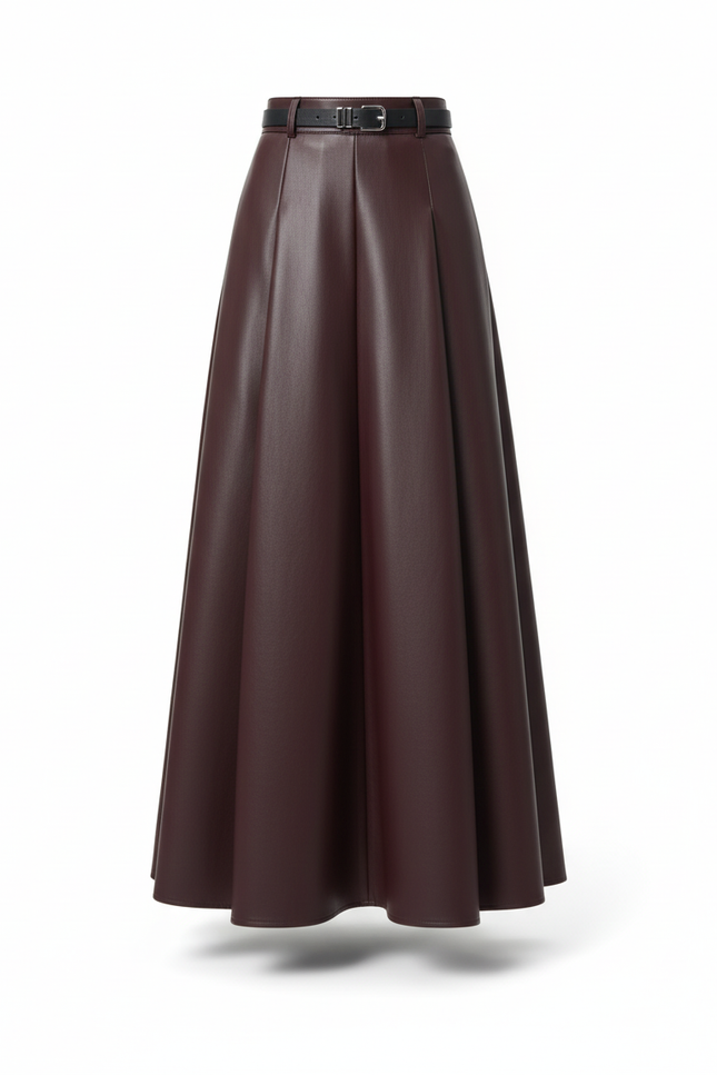Jupe Longue Simili Cuir Bordeaux