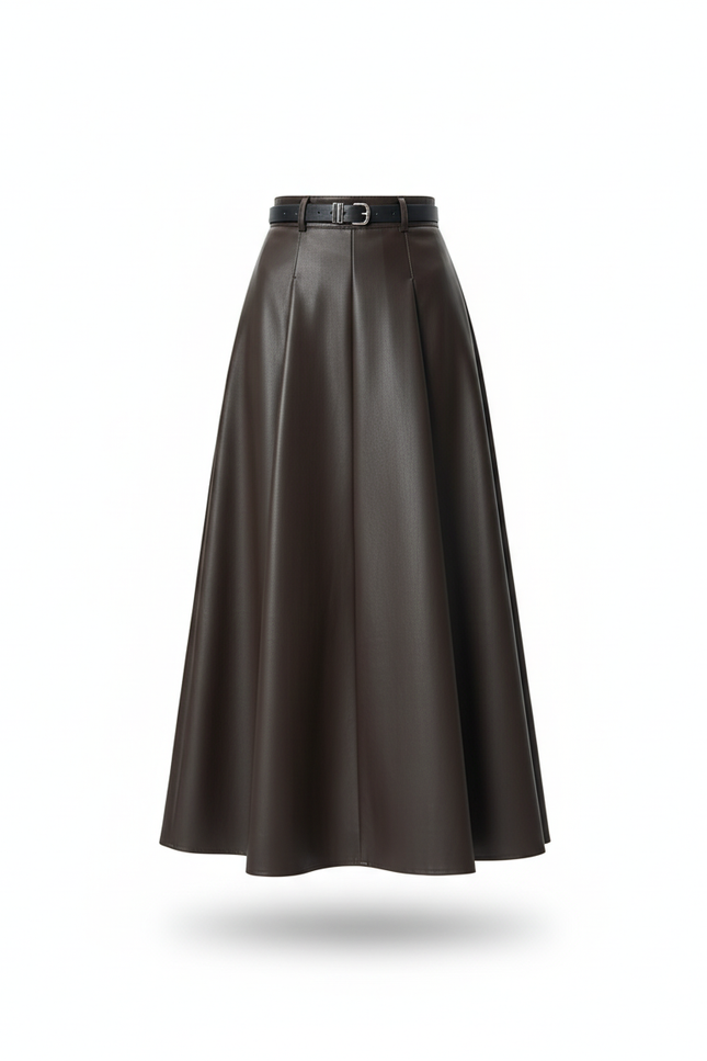 Jupe Plissée Cuir Marron