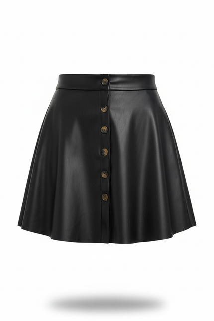 Jupe Simili Cuir Boutonnée Devant