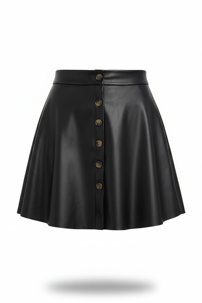Jupe Simili Cuir Boutonnée Devant