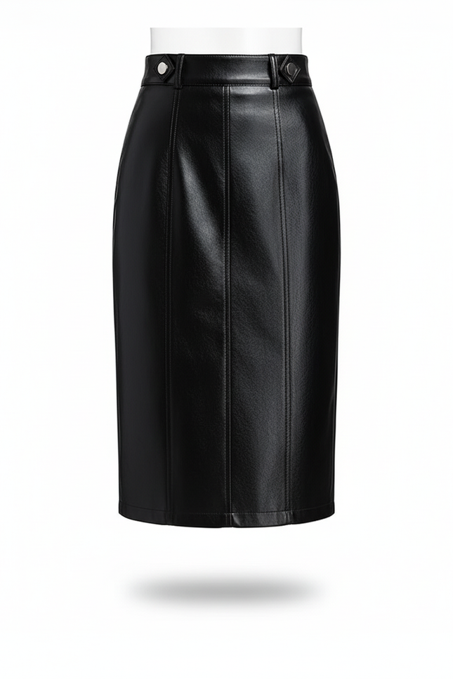 Jupe Cuir Noir Crayon