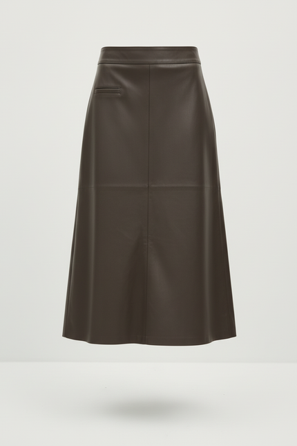 Jupe Cuir Marron Mi-Longue