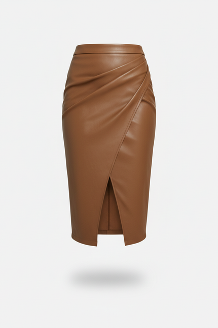 Jupe Crayon Simili Cuir Fendue