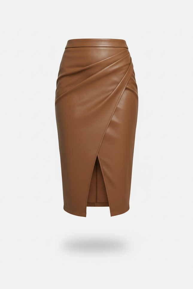 Jupe Crayon Simili Cuir Fendue