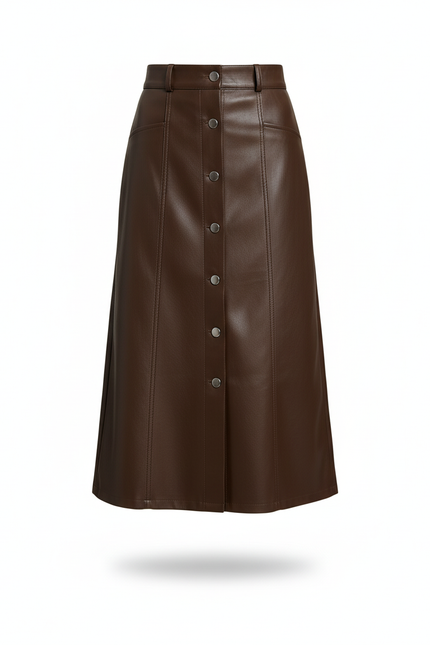 Jupe En Cuir Avec Bouton Devant