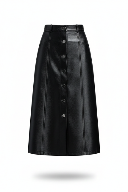 Jupe Simili Cuir Bouton