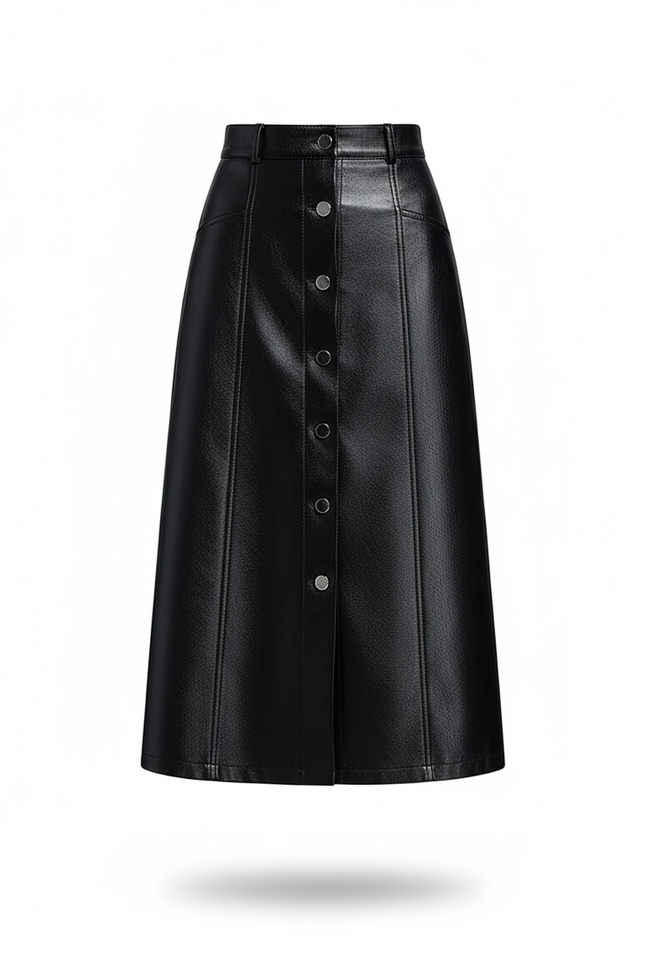Jupe Simili Cuir Bouton